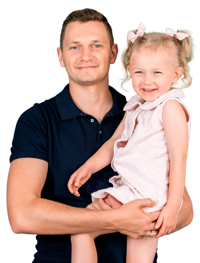 Andrii Kravchenko with his daughter